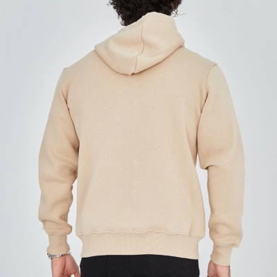 Tam Fermuarlı Kapşonlu  SweatShirt - Bej -